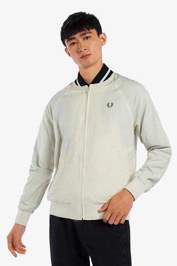 White Fred Perry Tennis Bomber Men's Jackets | PH 1263QMAZ